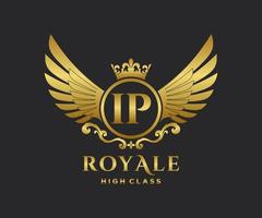 Golden Letter IP template logo Luxury gold letter with crown. Monogram alphabet . Beautiful royal initials letter. vector