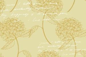 Hydrangea graphic illustration in vintage style. Flowers drawing and sketch with line-art on white backgrounds. Botanical plant illustration. Handwritten abstract text vector