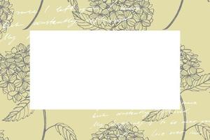 Hydrangea graphic illustration in vintage style. Flowers drawing and sketch with line-art on white backgrounds. Botanical plant illustration. Handwritten abstract text vector