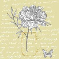 Peony flower and leaves drawing. Hand drawn engraved floral set. Botanical illustrations. Great for tattoo, invitations, greeting cards vector