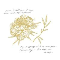 Peony flower and leaves drawing. Hand drawn engraved floral set. Botanical illustrations. Great for tattoo, invitations, greeting cards vector