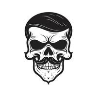 skull with moustache, logo concept black and white color, hand drawn illustration vector