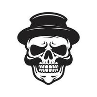 skull with moustache, logo concept black and white color, hand drawn illustration vector