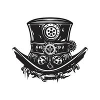 steampunk hat, logo concept black and white color, hand drawn illustration vector