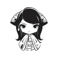 japanese samurai girl, logo concept black and white color, hand drawn illustration vector