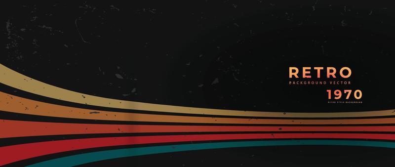 Abstract colorful 70s background vector. Vintage retro style wallpaper with lines, rainbow stripes, geometric shapes. 1970 color illustration design suitable for poster, banner, decorative, wall art.