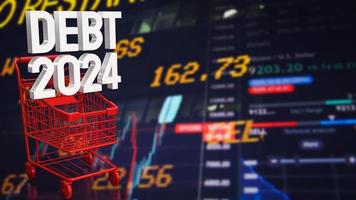 The Debt 2024 in Super market cart for Business concept 3d rendering photo