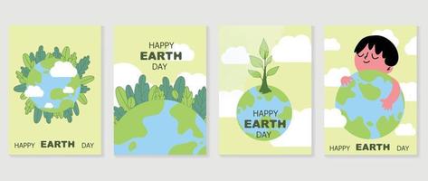 Happy Earth day concept, 22 April, cover vector. Save the earth, globe, hugging earth, leaves with watercolor texture. Eco friendly illustration design for web, banner, campaign, social media post. vector