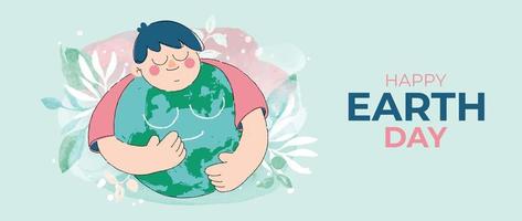 Happy Earth day concept, 22 April, background vector. Save the earth, hugging earth with watercolor texture. Eco friendly illustration design for web, banner, campaign, social media post. vector