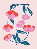 Spring abstract flower background vector. Contemporary art design with floral, leaves, plant in hand drawn style. Botanical nature illustrated perfect for wall art, poster, wallpaper, cover, banner. vector