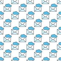 Envelope and Cloud vector colored seamless pattern