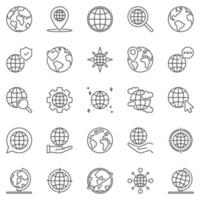 Earth Globe outline icons set - vector Planet concept symbols