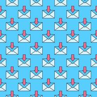Red Down Arrow and Envelope vector colored seamless pattern