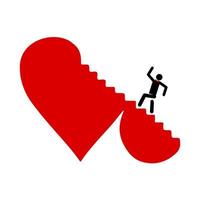 Heart icon. Heart- ladder. Man climbs to the top of the heart. Love theme. vector