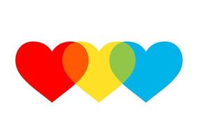 Three colored hearts. Hearts in basic and derived colors. vector