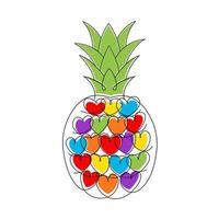 Pineapple. Outline image of a pineapple with colorful hearts vector