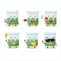 Green potion cartoon character with various types of business emoticons vector