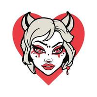 Female Cartoon Demon Head vector