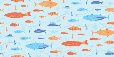 Fish seamless repeat pattern half drop method for kids sea theme vector