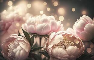Festive background bokeh pink peonies. . photo