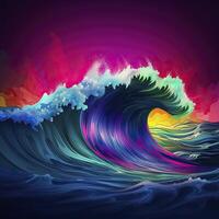 Sea wave in neon colors. . photo