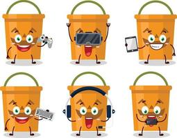 Halloween bucket cartoon character are playing games with various cute emoticons vector