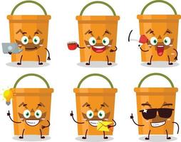 Cartoon character of halloween bucket with various chef emoticons vector