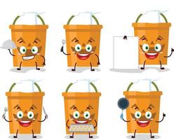 Cartoon character of halloween bucket with various chef emoticons vector