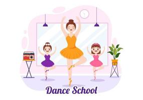 Dance School Illustration of Kids Dancing or Choreography with Music Equipment in Studio in Flat Cartoon Hand Drawn Landing Page Templates vector