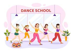 Dance School Illustration of People Dancing or Choreography with Music Equipment in Studio in Flat Cartoon Hand Drawn Landing Page Templates vector
