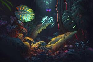 Jungle in neon colors. . photo