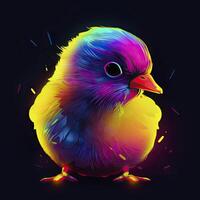Chick in neon colors. Generative AI. photo