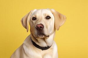 Labrador perdiguero en amarillo antecedentes. generativo ai. foto