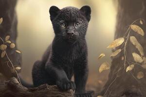 Cute little black panther cub. . photo