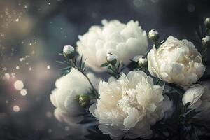 Festive background bokeh white peonies. . photo