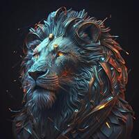 león en neón colores. generativo ai. foto