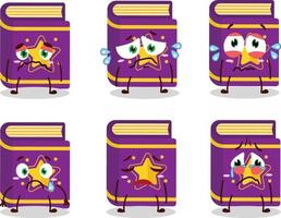 Magic book cartoon character with sad expression vector