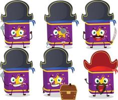 Cartoon character of magic book with various pirates emoticons vector