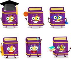 School student of magic book cartoon character with various expressions vector