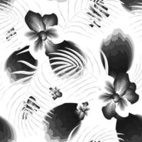 otoño antecedentes sin costura modelo con tropical palma hojas y floral plantas follaje en blanco antecedentes. floral antecedentes. exótico fondo de pantalla. de moda impresión textura. verano diseño. primavera. otoño vector