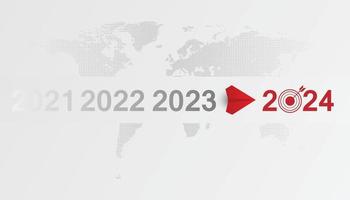 Red plane flying to 2024. Red plane heading towards goal, plan, action, vision. 2024 logo icon, New Year logo. 2024 calendar design elements elegant contrast numbers layout. vector