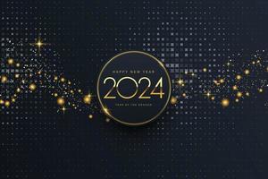 2024 feliz año nuevo diseño elegante - ilustración vectorial de números de logotipo dorado 2024 sobre fondo negro - tipografía perfecta para 2024 guardar la fecha diseños de lujo y celebración de año nuevo. vector