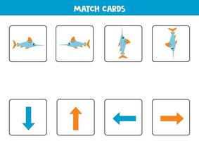 Left, right, up or down. Spatial orientation with cute swordfish. vector