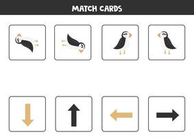 Left, right, up or down. Spatial orientation with cute puffin. vector