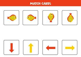 Left, right, up or down. Spatial orientation with cute flounder fish. vector