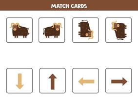 Left, right, up or down. Spatial orientation with cute muskox. vector