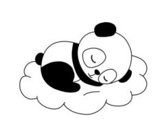 Cute dreaming bear panda on cloud. Cartoon hand drawn vector outline illustration for coloring book. Line baby animal