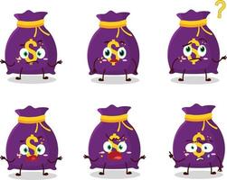 Cartoon character of magic money sack with what expression vector