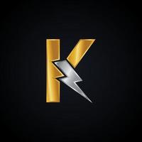 K Letter Logo With Lightning Thunder Bolt Vector Design. Electric Bolt Letter K Logo Vector Illustration.