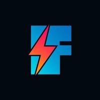 logotipo de letra f con diseño de vector de rayo trueno. Ilustración de vector de logotipo de letra f de perno eléctrico.